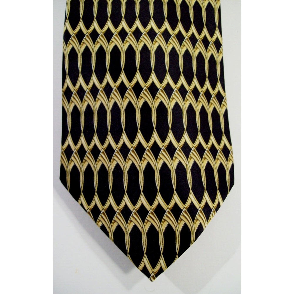 Men's Halston Silk Neck Tie, Black, Gold Geometric